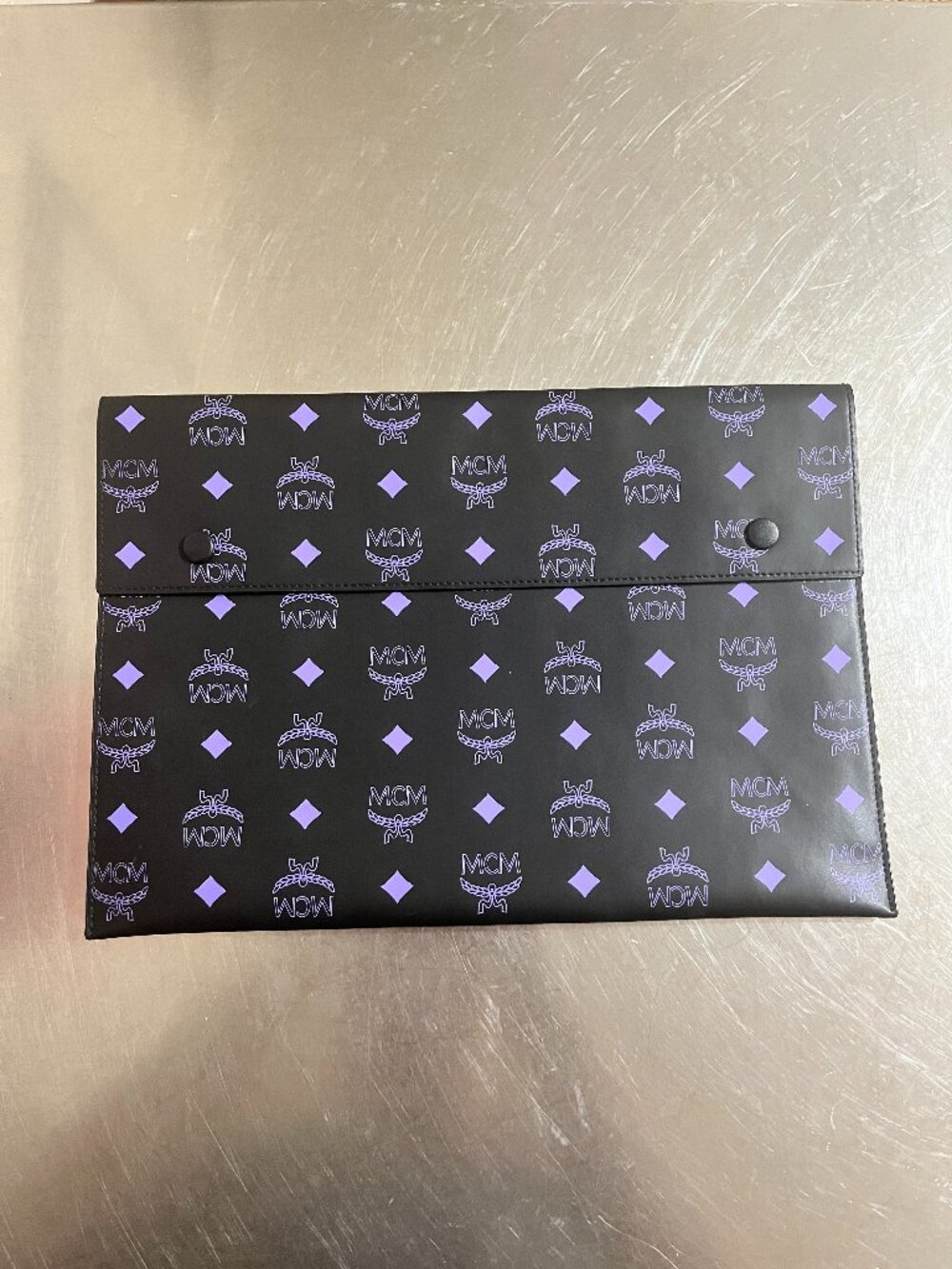 MCM Splash Logo Leather Purple Envelope Pouch 9x13 inches